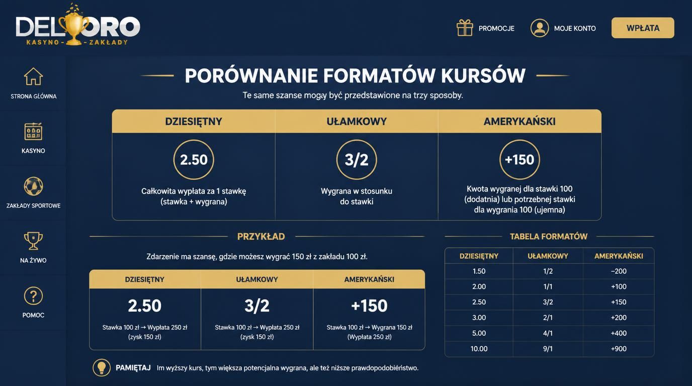  tabela formatow kursów, przykłady kursow dziesietnego ulamkowego amerykanskiego 