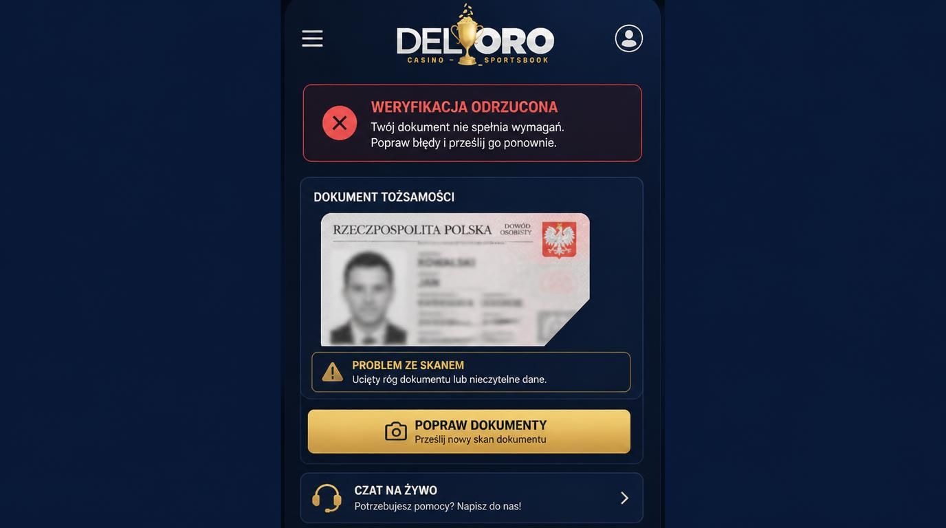 komunikat o odrzuconej weryfikacji i opcja poprawienia dokumentów